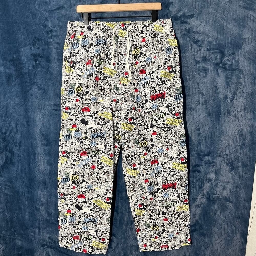 Vintage Disney Parks Mickey Design Multi-Color Pajama Pants Drawstring‎ Womens L - Picture 1 of 7